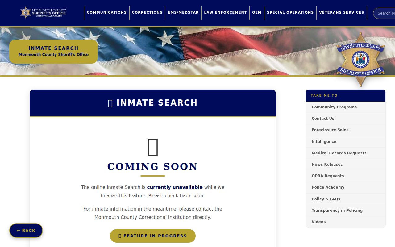 Hazlet residents directory view of the Monmouth County Sheriff inmate search status