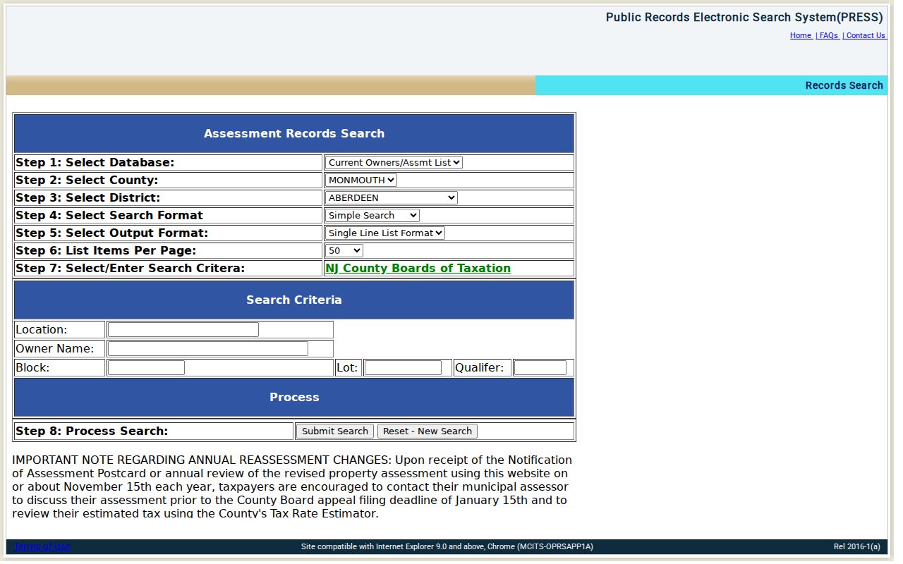 Hazlet residents directory view of the Monmouth MOD-IV property search
